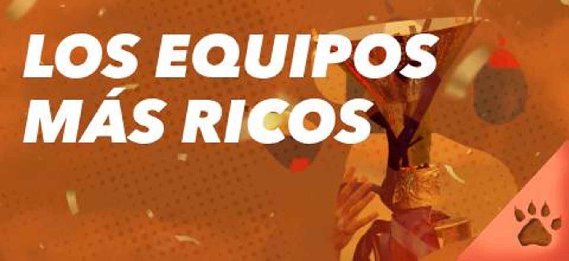 Los equipos más ricos, con una copa de oro y confeti sobre un fondo naranja.