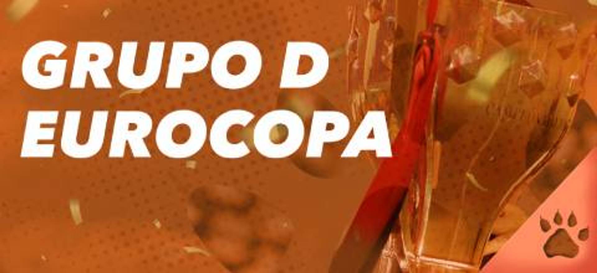 Grupo D Eurocopa con trofeo y confeti.